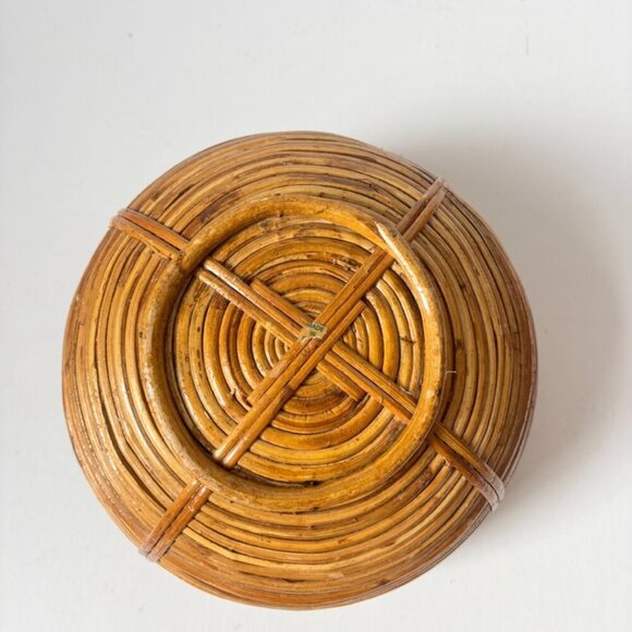 Large Vintage 1970's Italian Brass Rimmed Pencil Bamboo Basket With Handle - Picture 7 of 8